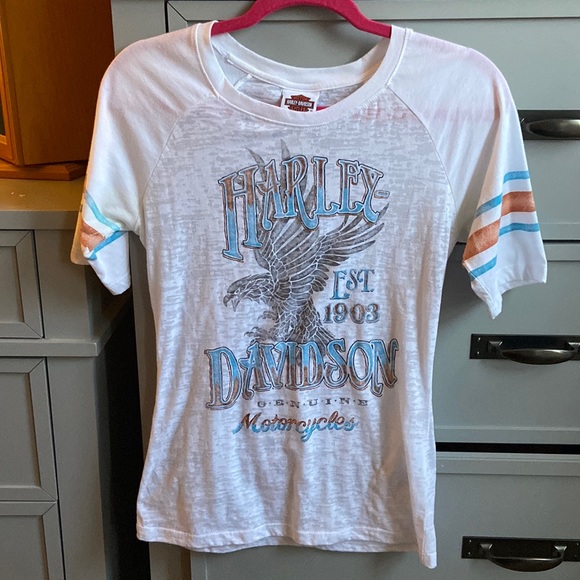 Harley-Davidson Tops - HARLEY-DAVIDSON BURNOUT BASEBALL TEE.